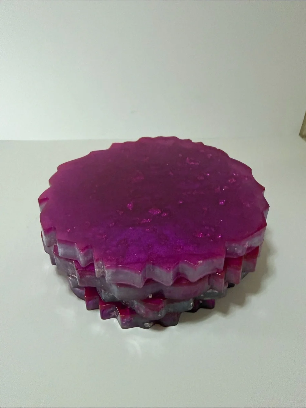 2 Sets of 3 Vibrant Magenta and Ocean Green Resin Coasters